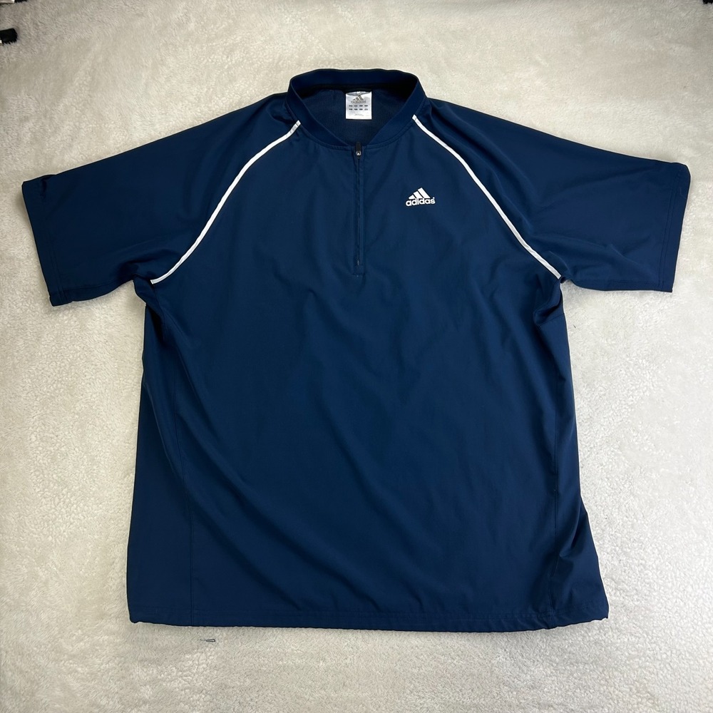 Adidas Jersey T-Shirt Mens XL Blue Short Sleeve 1/4 Zip Pullover Logo